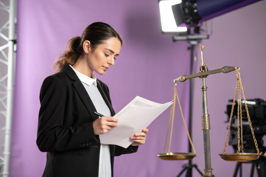 beautiful lawyer woman observing a workplace inspe