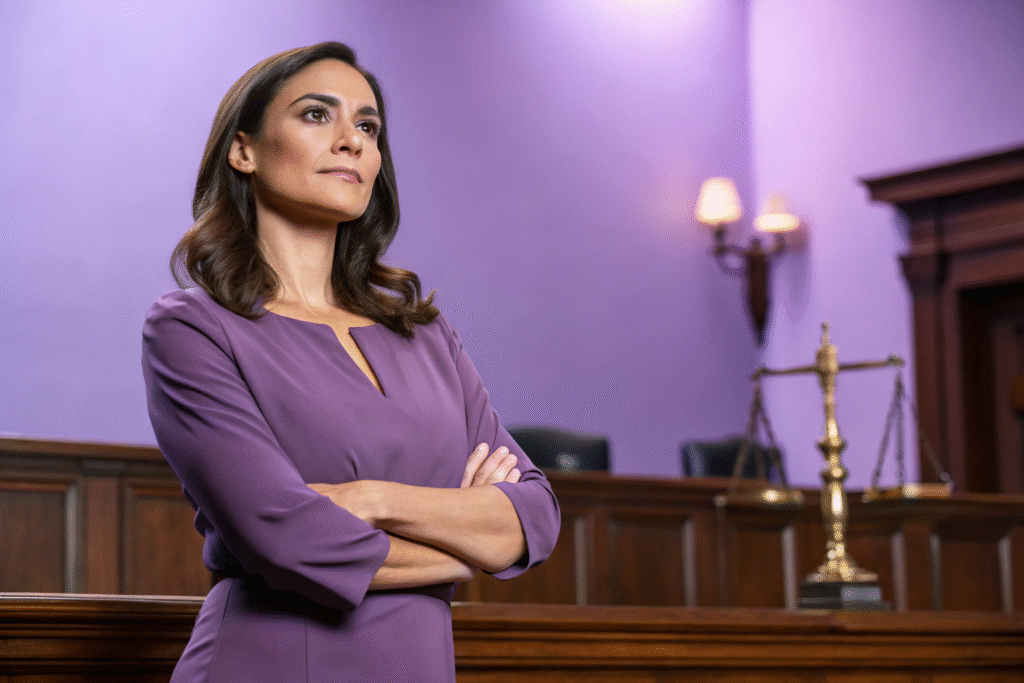 beautiful lawyer woman standing confidently in a c