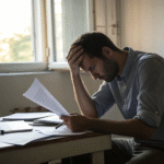 man depressed read a document