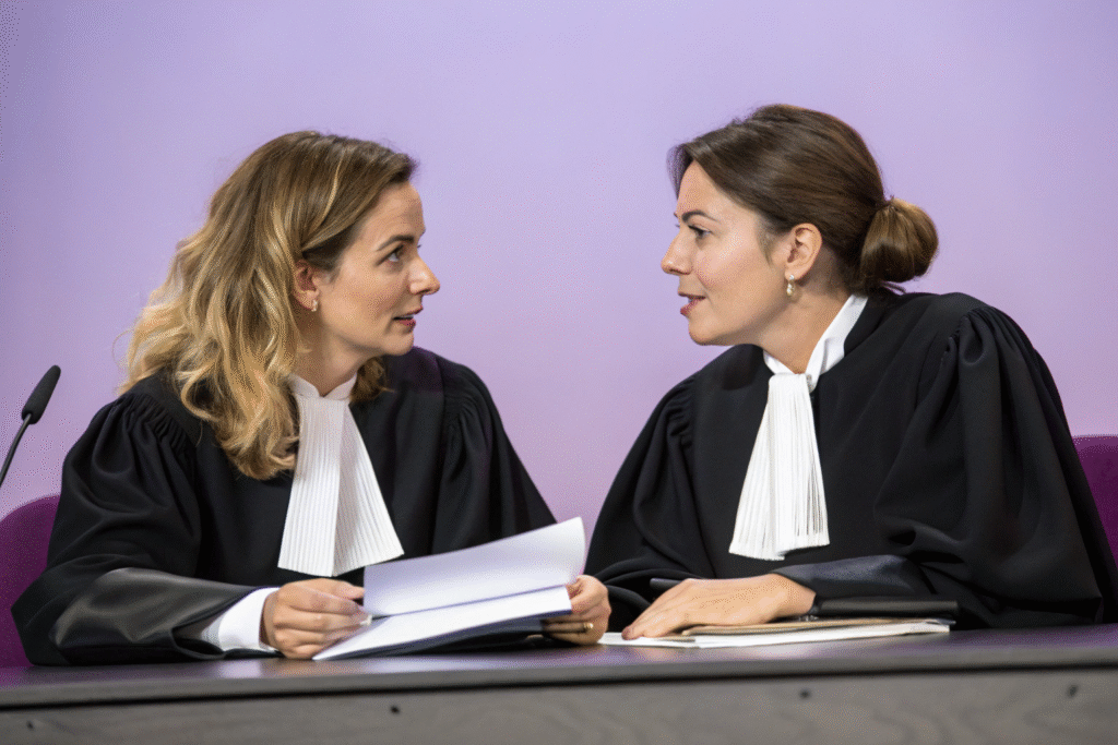 two beautifuls lawyers woman in formal discussion 
